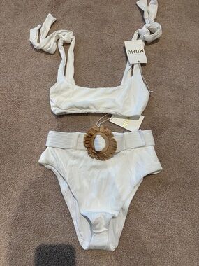 Show Me Your MuMu White Ribbed Tank with Gold Logo